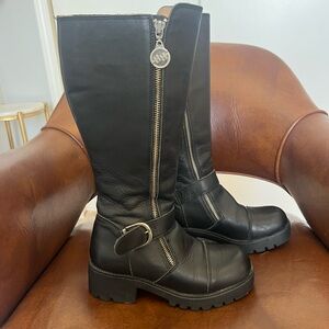 Double H H Boots Biker Western Engineer Leather Belts Double Zipper Black 5 1/2